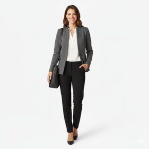 H&M Chic Grey Blazer w/ Faux Leather Trim – Size 4